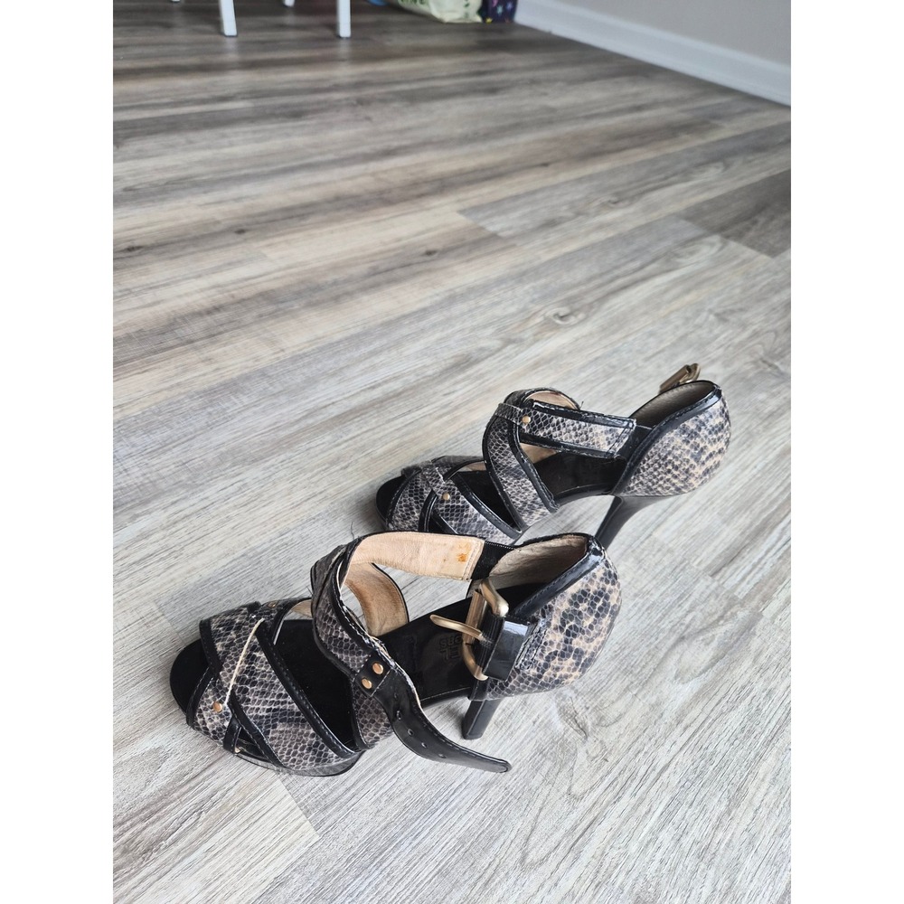 Michael Kors Snakeskin Print Platform Heels Strappy Black Gold Buckle 6M - Picture 4 of 8